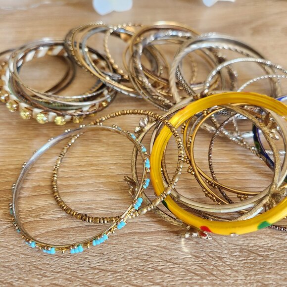 Large Blue & Silver Textured Boho Bohemian Gypsy Bangle Collection Lot Set - Picture 5 of 7